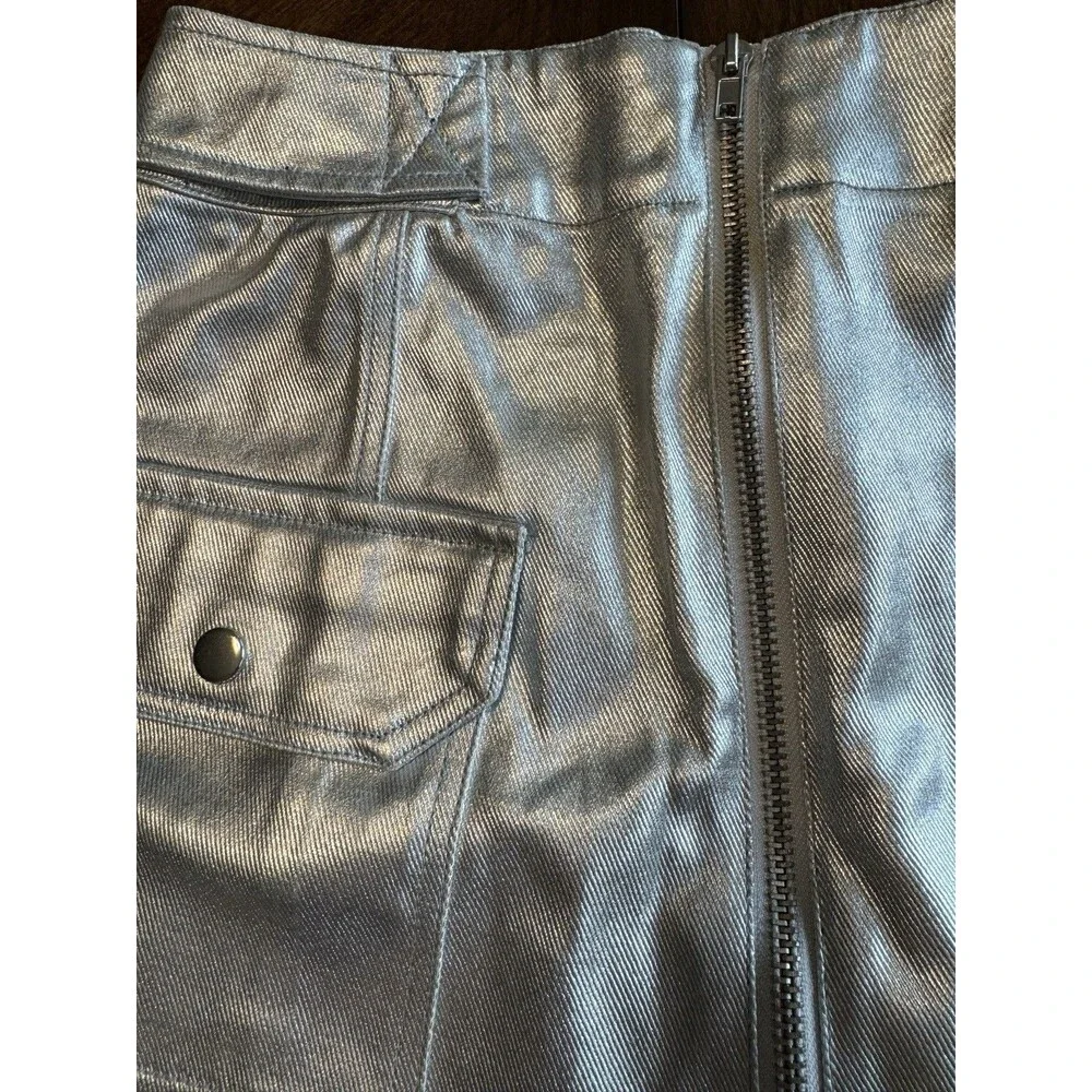 Forever 21 Metallic Denim Mini Skirt Silver Y2K Denim Skirt